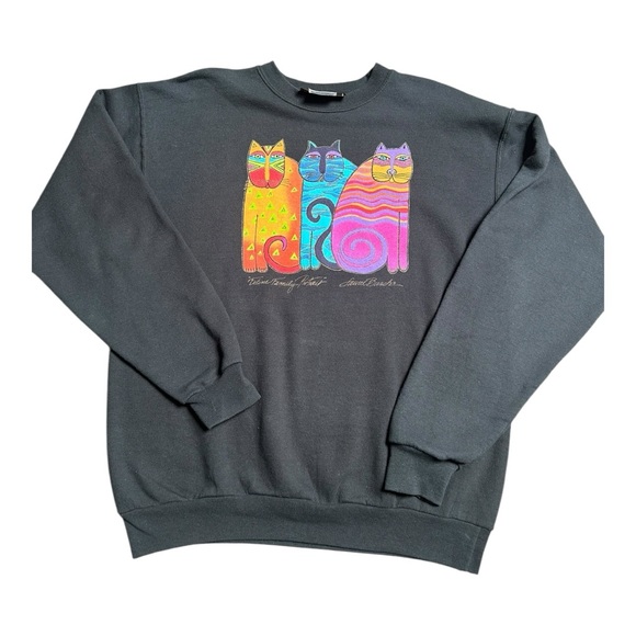 Vintage Laurel Burch Cat family crewneck oversized Medium - Picture 1 of 6